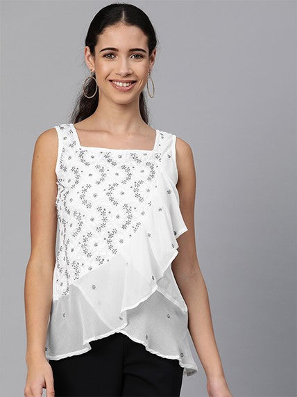 Ada Hand Embroidered White Cotton Lucknowi Chikankari Top A100276