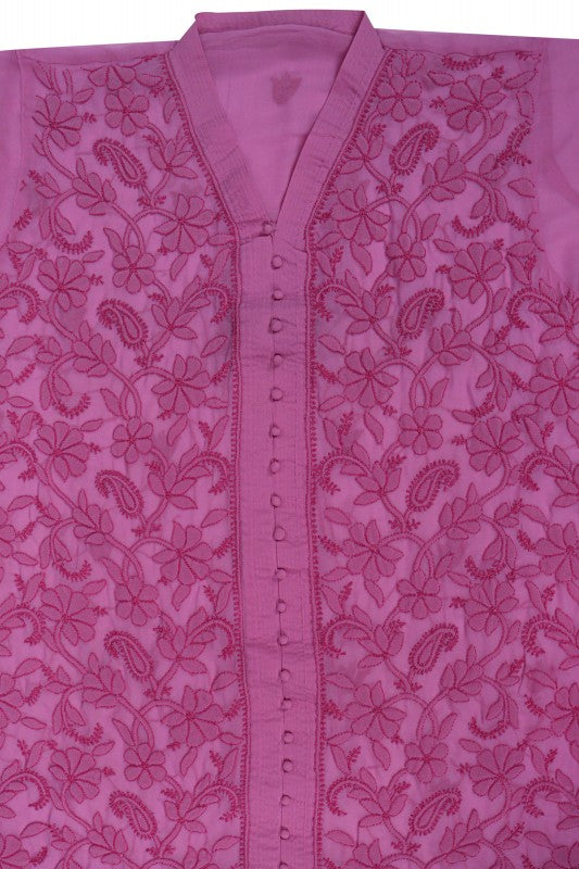 Ada Hand Embroidered Mauve Georgette Lucknowi Chikan Semi-stitched Kurta Piece A108762