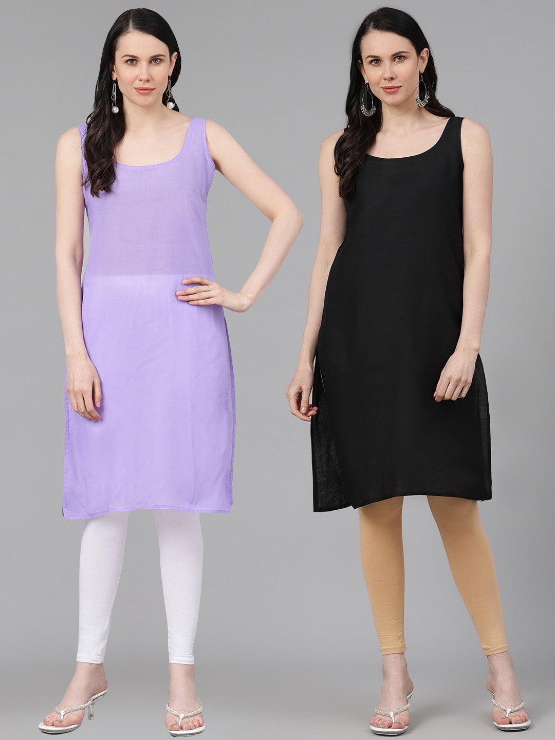 Ada Mauve and Black Cotton Long Slips Combo of 2  A301737.