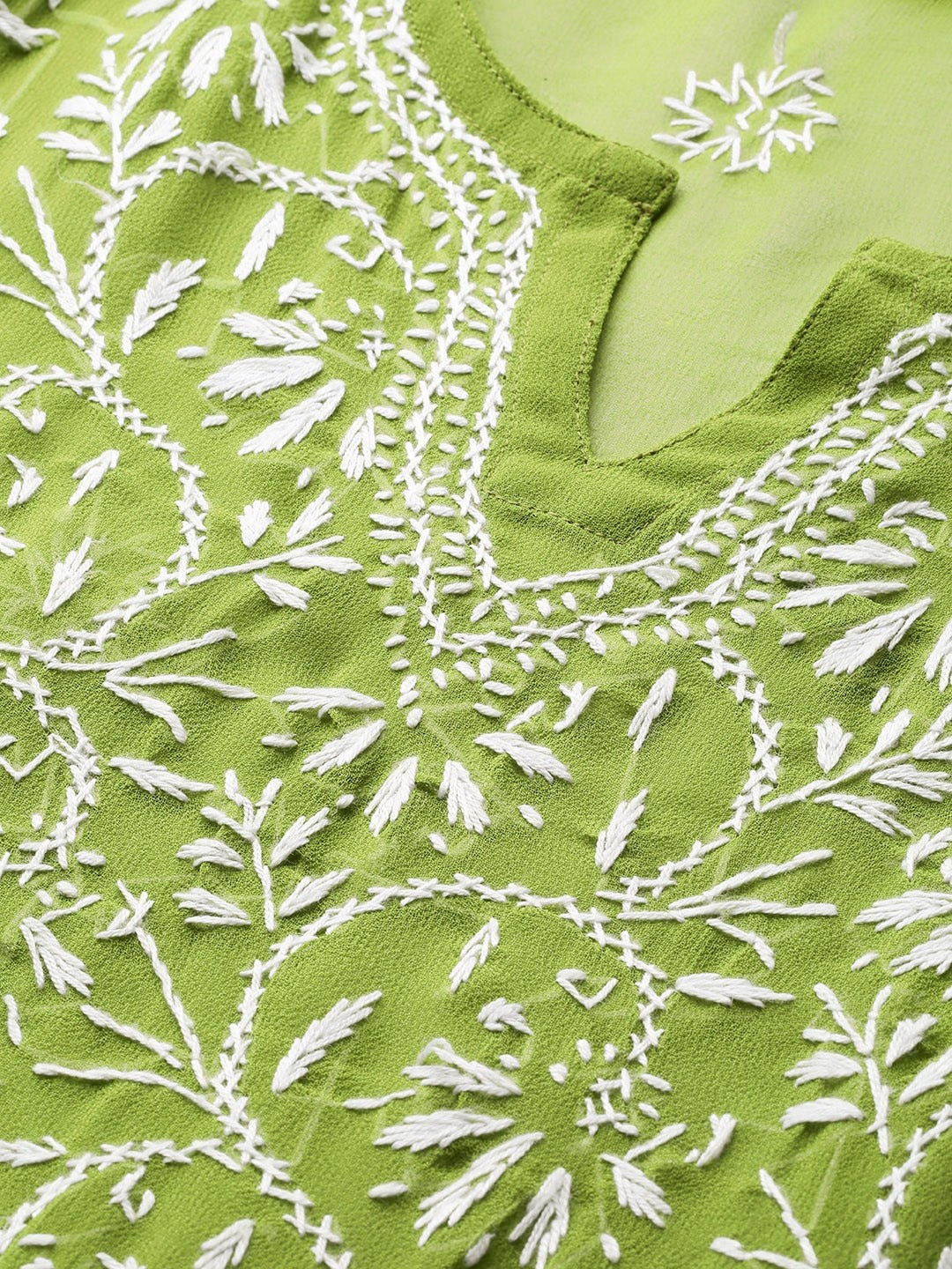 Ada Hand Embroidered Olive Green Georgette Lucknow Chikankari Straight Kurta with Slip A90406