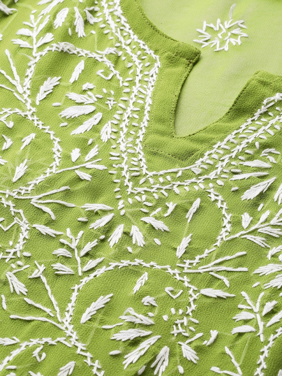 Ada Hand Embroidered Olive Green Georgette Lucknow Chikankari Straight Kurta with Slip A90406