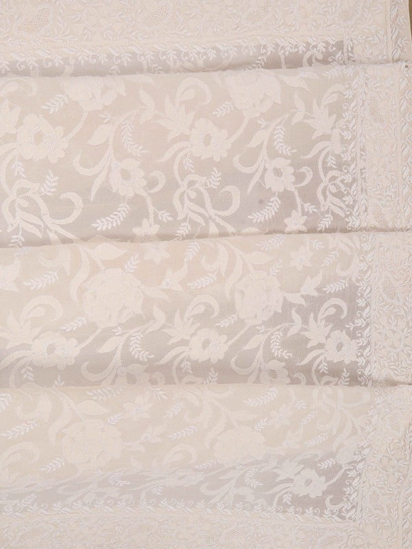 Ada Hand Embroidered Off White Pure Georgette Lucknowi Chikankari Dupatta A180538