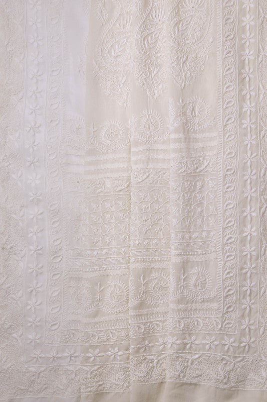 Ada Hand Embroidered White Pure Georgette Lucknowi Chikankari Saree with Blouse A557077