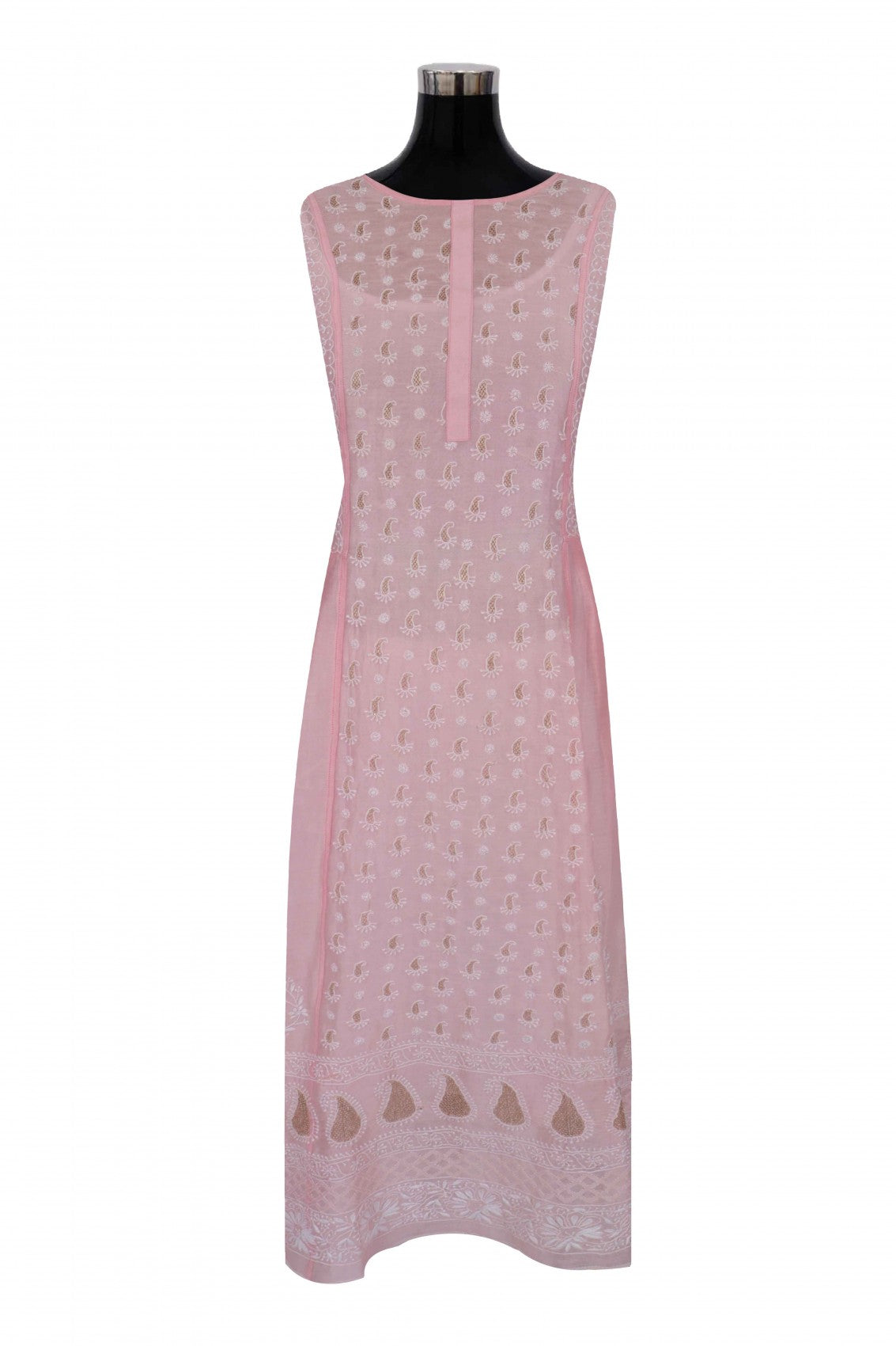 Ada Hand Embroidered Powder Pink Chanderi Lucknowi Chikankari Semi-Stitched Anarkali Kurta Dupatta Set With Zari Work 01A248288
