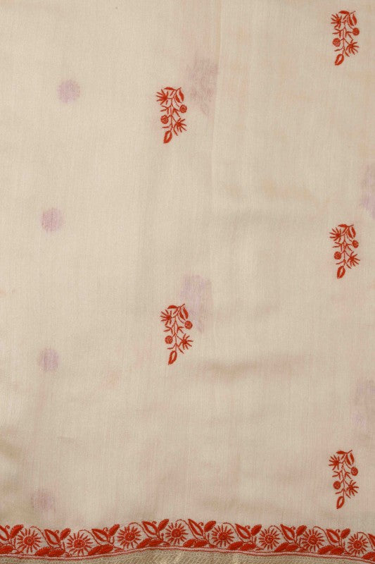 Ada Hand Embroidered Fawn Moonga Silk Lucknowi Chikankari Saree With Blouse-A91762