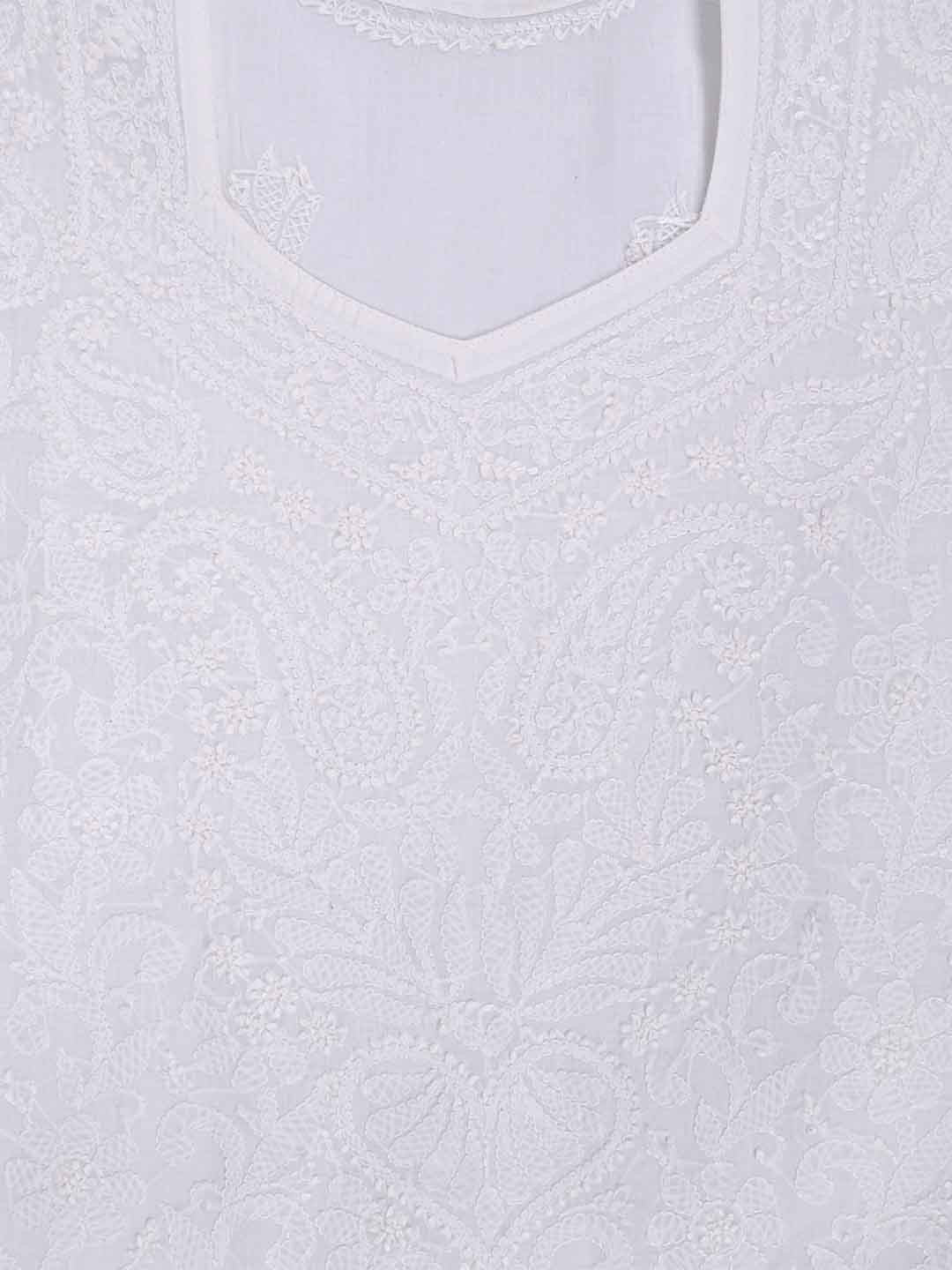 Ada Hand Embroidered White Cotton Lucknowi Chikankari Kurta Dupatta With Salwar Set A599166