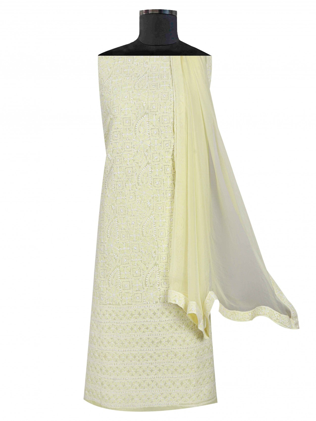 Ada Hand Embroidered Lemon Cotton Lucknowi Chikankari Unstitched Suit Piece 01A184367