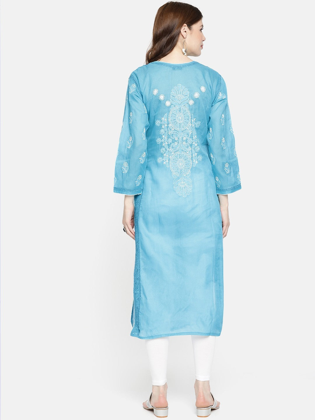 Ada Hand Embroidered Blue Cotton Lucknowi Chikankari Straight Kurta A241895