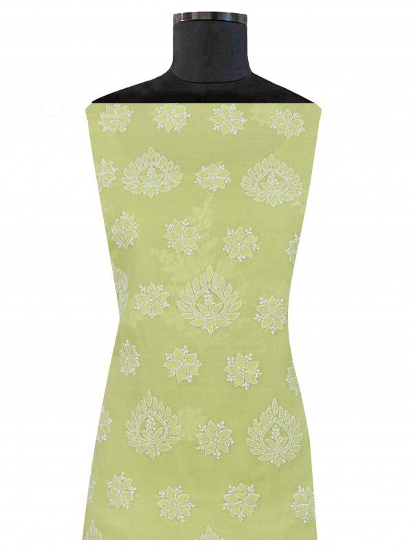 Ada Hand Embroidered Sheen Green Cotton Lucknowi Chikan Unstitched Suit Piece A530212