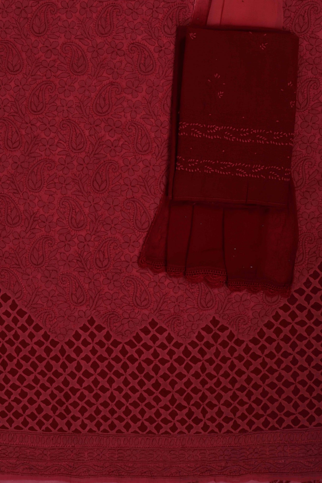 Ada Hand Embroidered Maroon Cotton Lucknowi Chikankari Unstitched Suit Piece 01A177890
