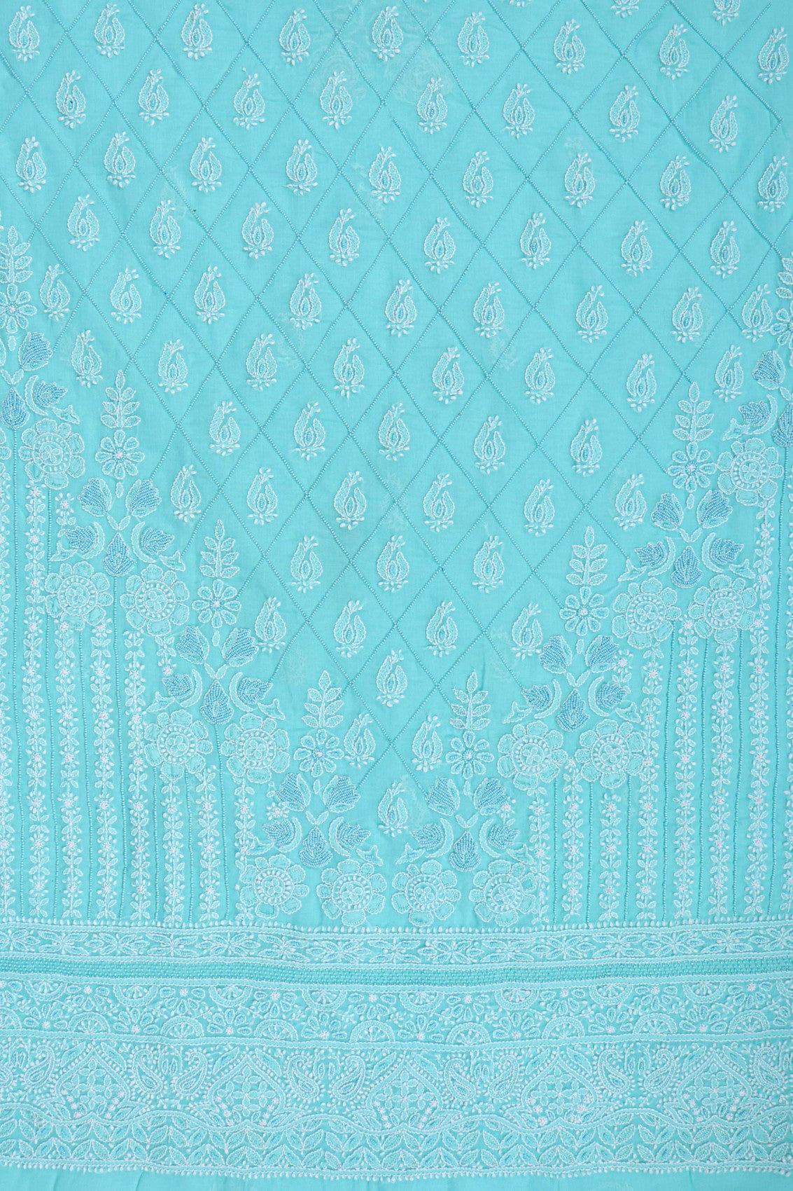Ada Hand Embroidered Sea Green Cotton Lucknowi Chikankari Unstitched Suit Piece With Pearl Work 01A167494