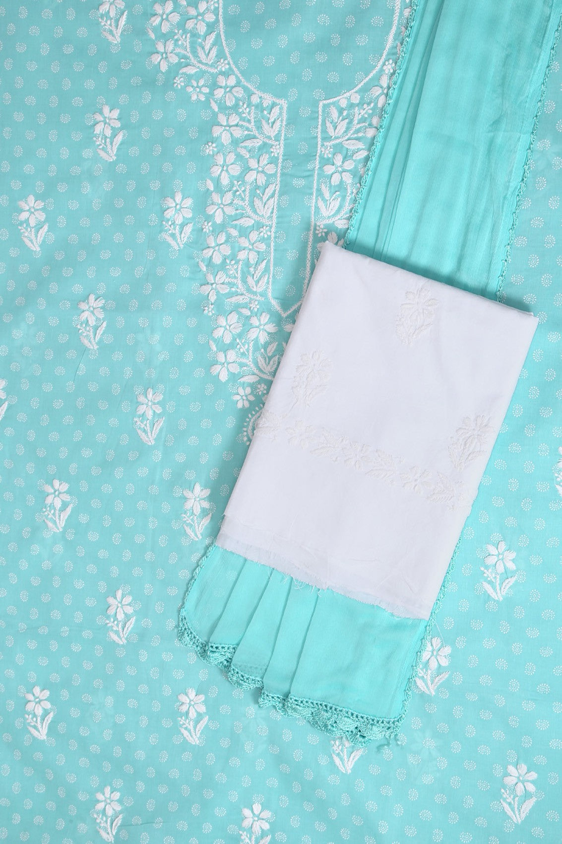 Ada Hand Embroidered Blue Cotton Lucknowi Chikankari Unstitched Suit Piece A211231