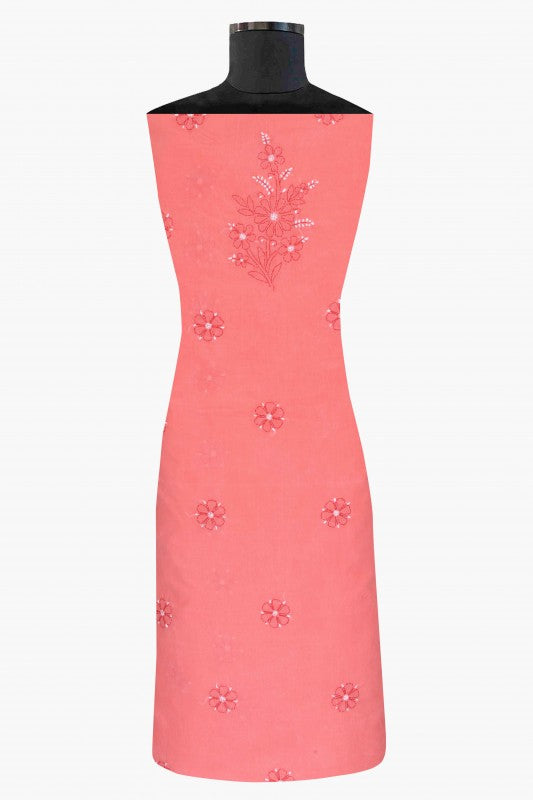Ada Hand Embroidered Peach Cotton Lucknowi Chikan Unstitched Suit Piece–A100191