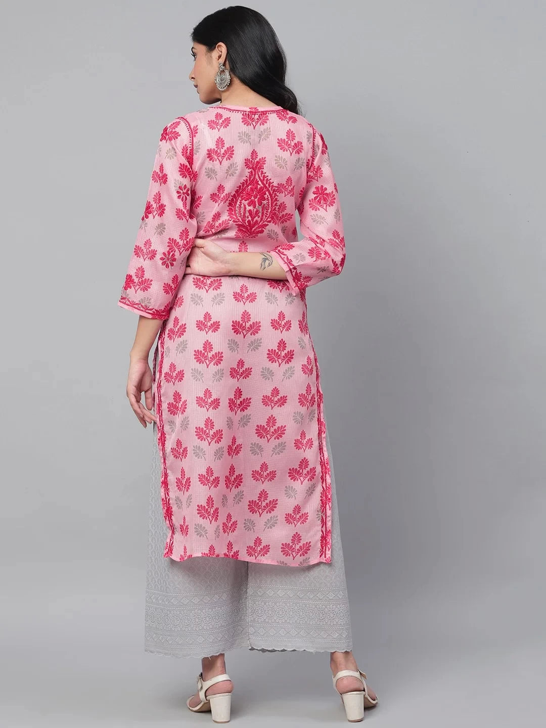 Ada Hand Embroidered Pink Kota Lucknowi Chikankari Straight Kurta A100585