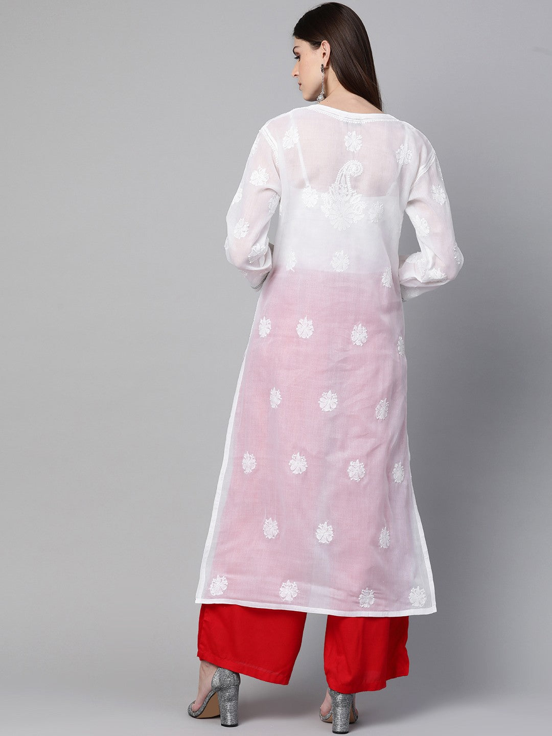 Ada Hand Embroidered White Cotton Lucknowi Chikankari Straight Kurta With Zari Work A345926