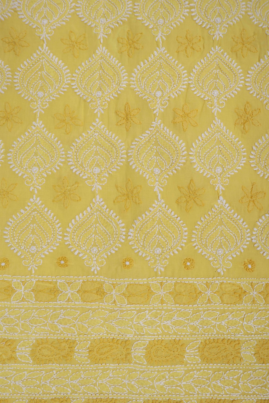 Ada Hand Embroidered Yellow Cotton Lucknowi Chikankari Unstitched Suit Piece 01A176458