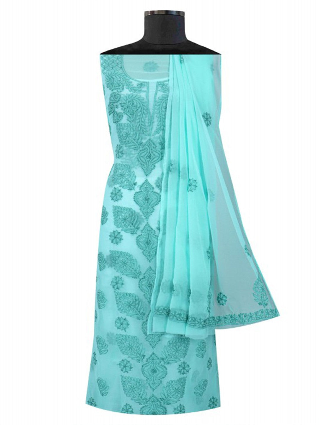 Ada Hand Embroidered Sea Green Georgette Lucknowi Chikan Unstitched Suit Piece A211223