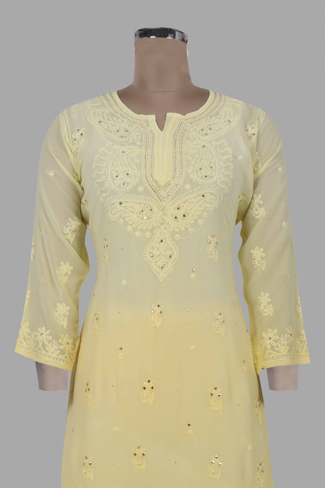 Ada Hand Embroidered Yellow Georgette Lucknowi Chikankari Kurta Dupatta And Palazzo Set With Muqaish Work 01A227745