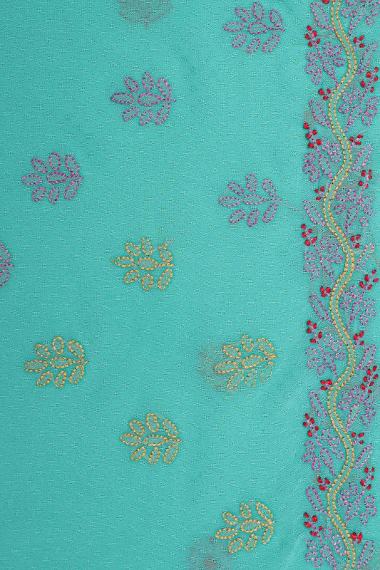 Ada Hand Embroidered Sea Green Georgette Lucknowi Chikankari Saree with Blouse A599500