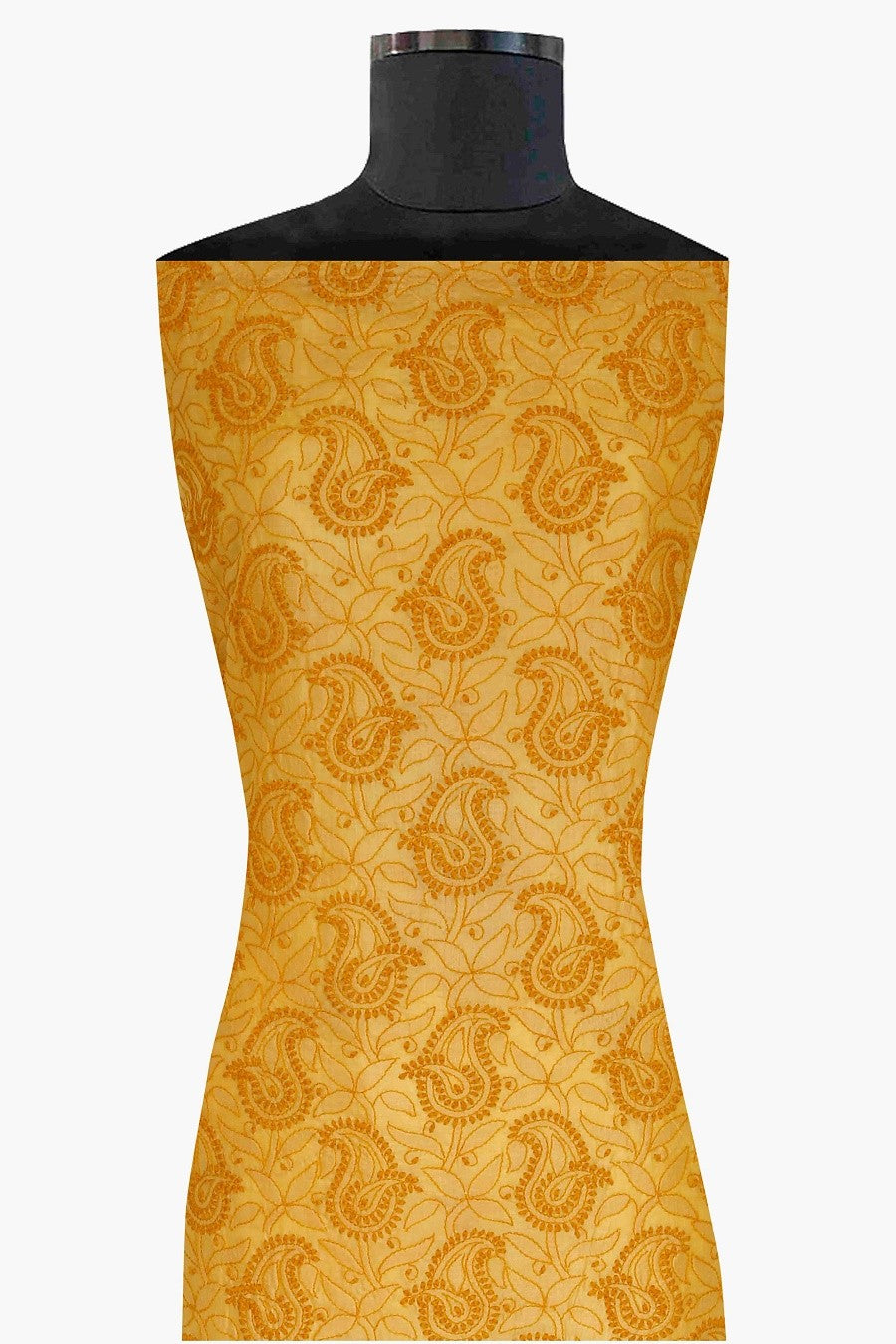 Ada Hand Embroidered Fire Orange Silk Lucknowi Chikan Unstitched Kurta Piece-A567505