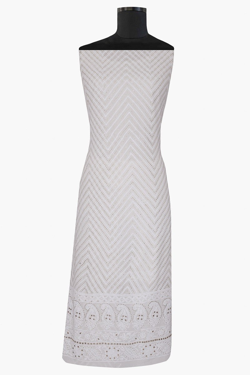 Ada Hand Embroidered White Pure Georgette Lucknowi Chikan Unstitched Kurta Dupatta with Muqaish Work– A590754
