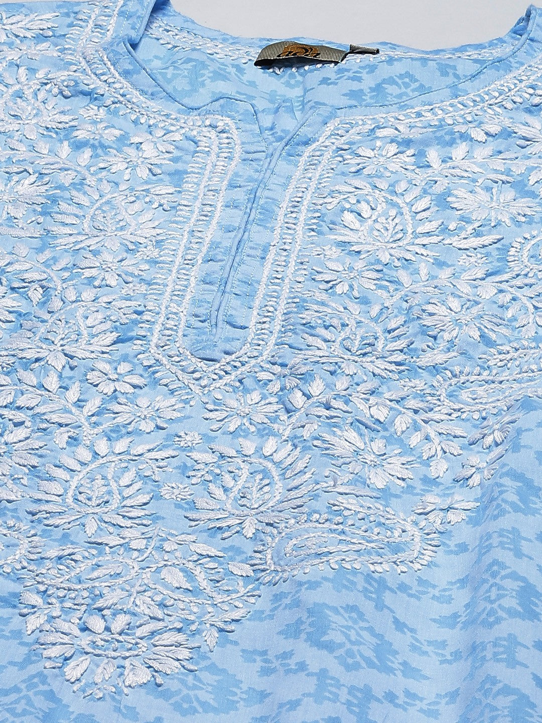 Ada Hand Embroidered Blue Cotton Lucknowi Chikankari Straight Kurta A100107