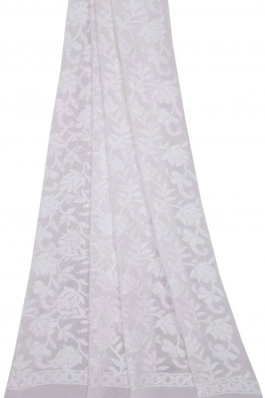 Ada Hand Embroidered White Georgette Lucknowi Chikan Dupatta A459522