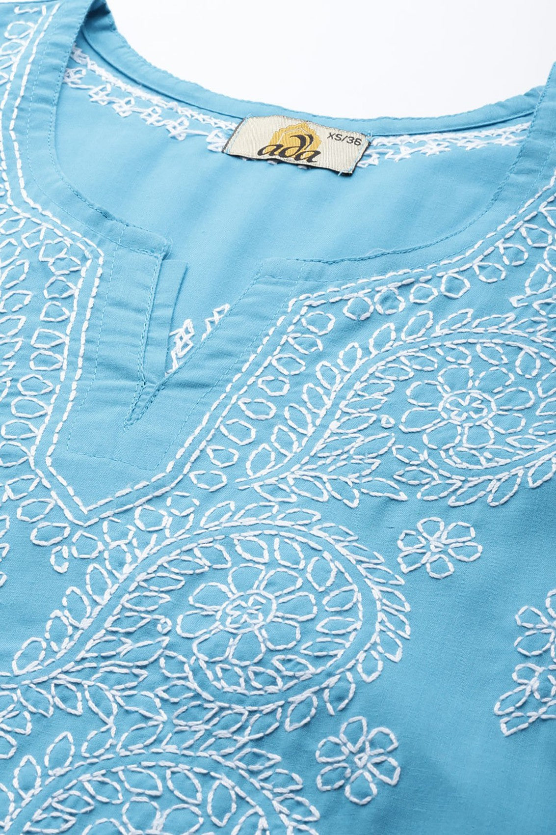 Ada Hand Embroidered Blue Cotton Lucknowi Chikankari Straight Kurta A197497
