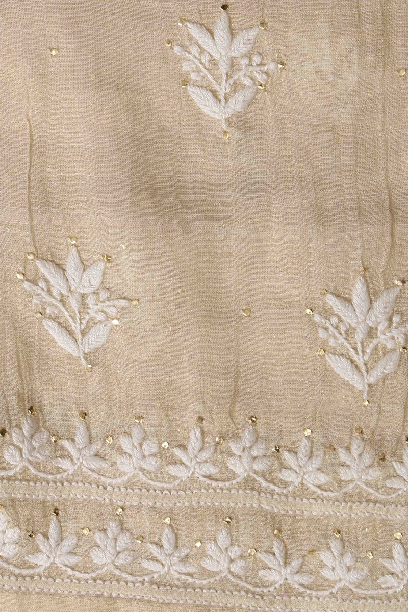 Ada Hand Embroidered Fawn Tissue Lucknowi Chikankari Semi-stitched Angarkha Style Anarkali Kurta With Muqaish Work-A595338