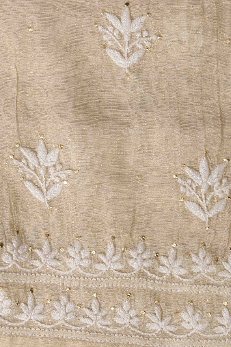 Ada Hand Embroidered Fawn Tissue Lucknowi Chikankari Semi-stitched Angarkha Style Anarkali Kurta With Muqaish Work-A595338