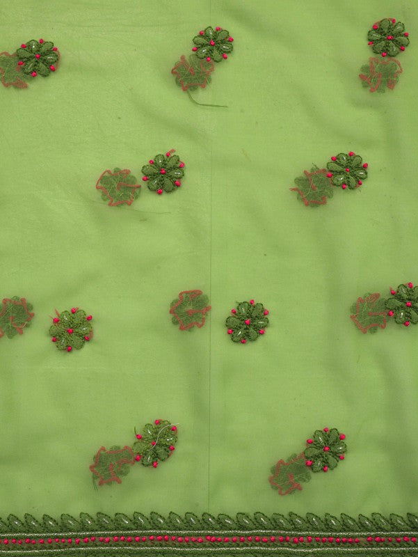 Ada Hand Embroidered Grass Green Georgette Lucknowi Chikankari Unstitched Suit Piece With Cutdana Work 01A132286