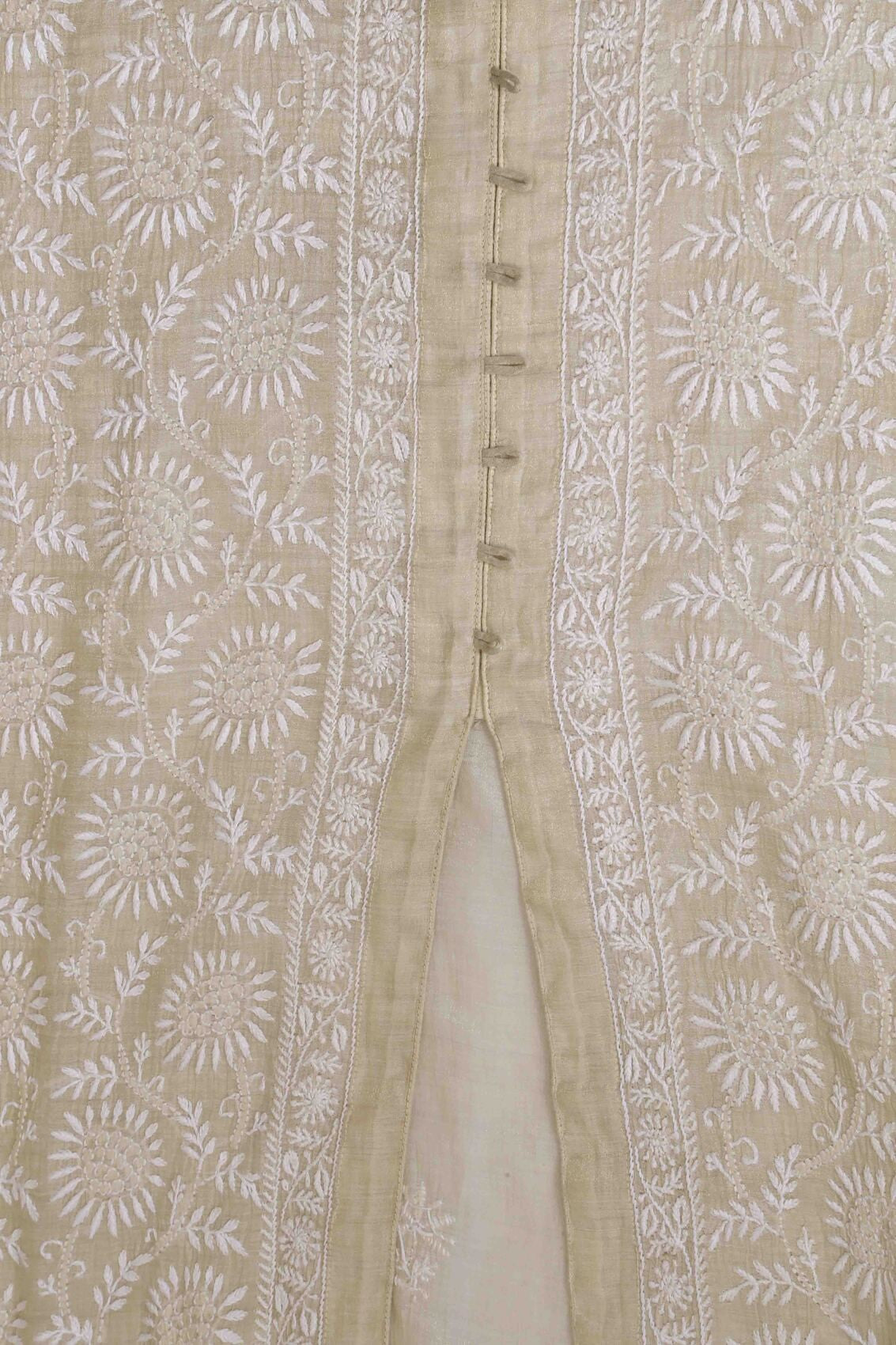 Ada Hand Embroidered Natural Fawn Tissue Lucknowi Chikankari Semi-stitched Kurta Dupatta Set A615495