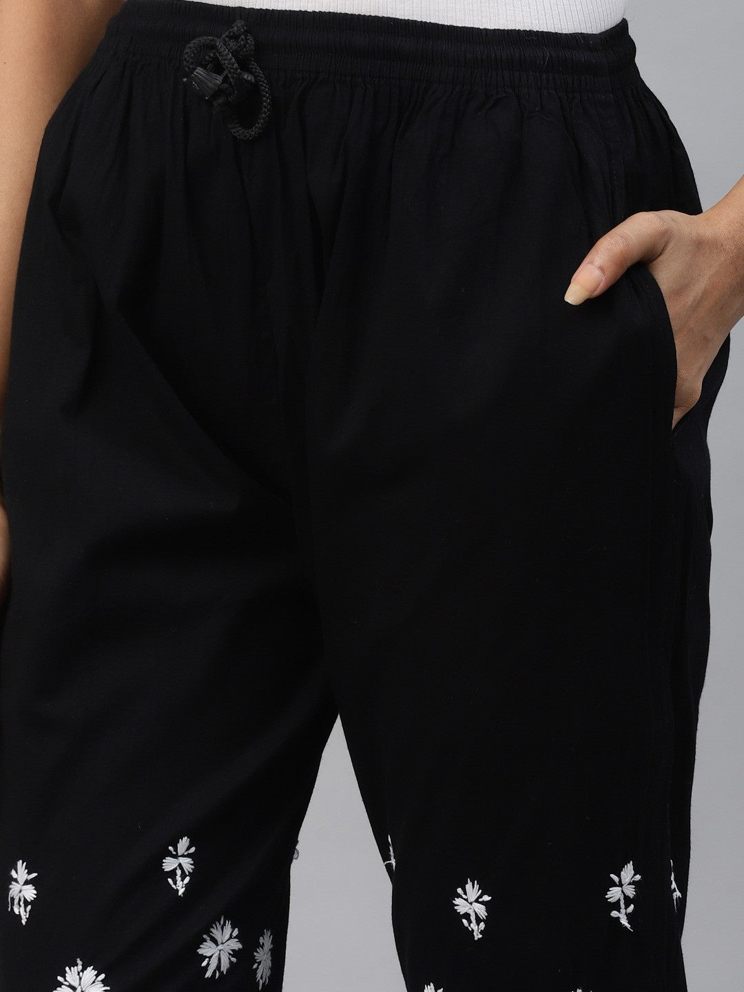 Ada Hand Embroidered Black Cotton Lucknowi Chikankari Palazzo A711125