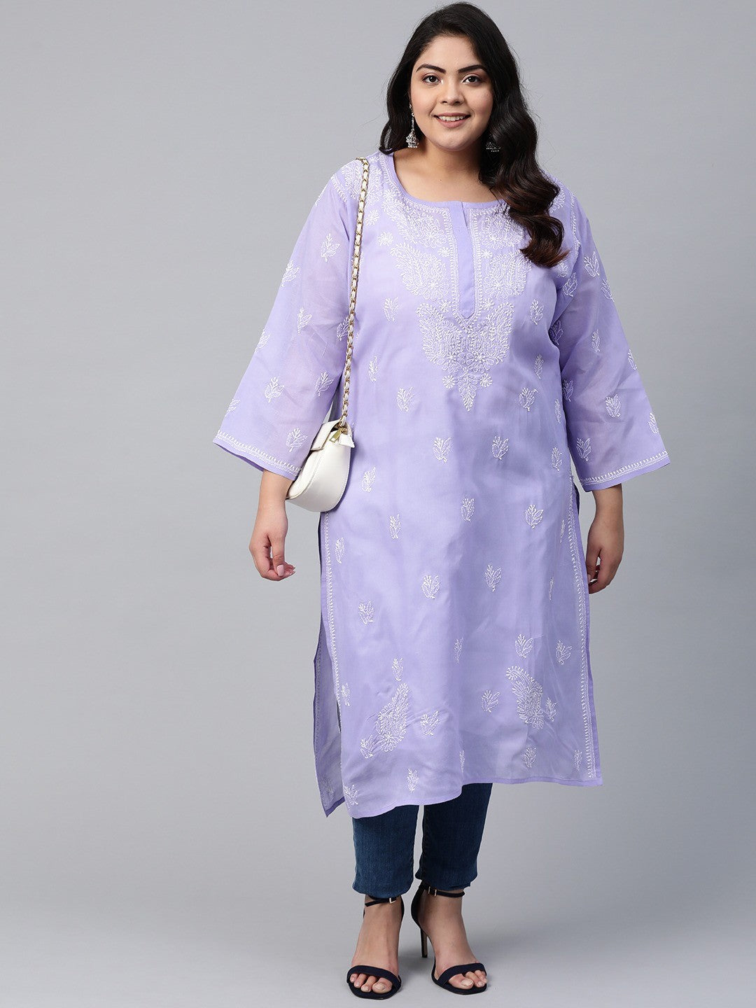 Ada Hand Embroidered Mauve Cotton Lucknow Chikankari Kurta A133617