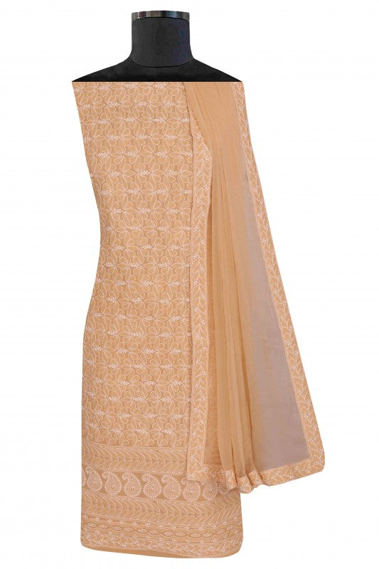 Ada Hand Embroidered Fawn Cotton Lucknowi Chikan Unstitched Suit Piece A614594