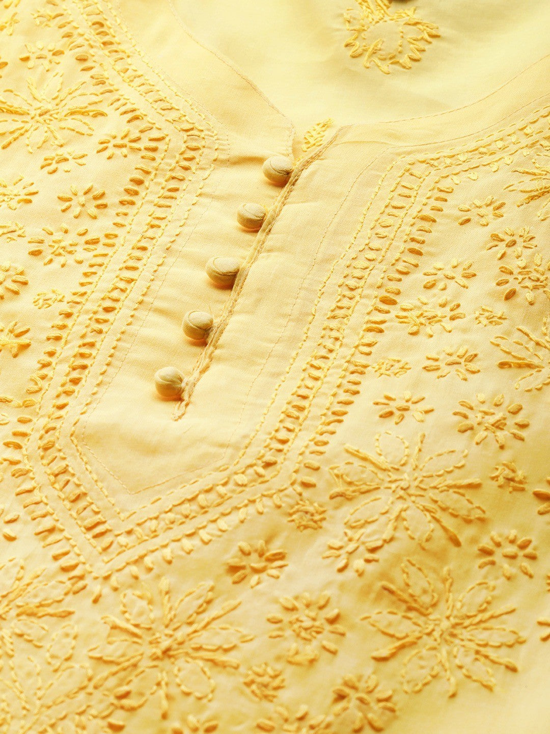 Ada Hand Embroidered Yellow Cotton Lucknowi Chikankari Straight Kurta A231421