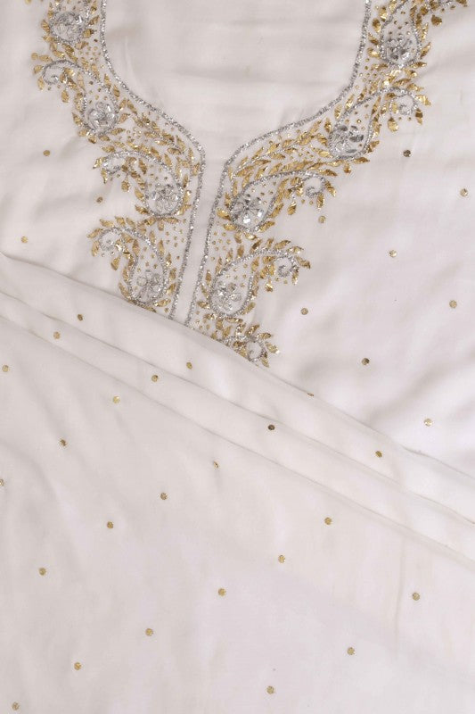 Ada Hand Embroidered White Georgette Lucknowi Chikan Unstitched Kurta Piece with Muqaish Work A508948