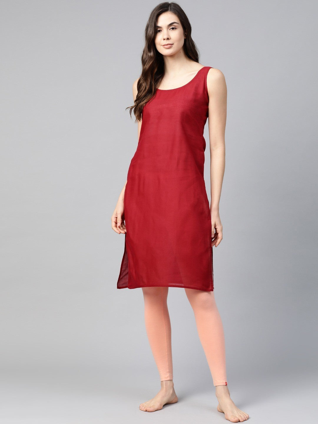 Ada White And Maroon Cotton Long Slips Combo of 2 A111135.