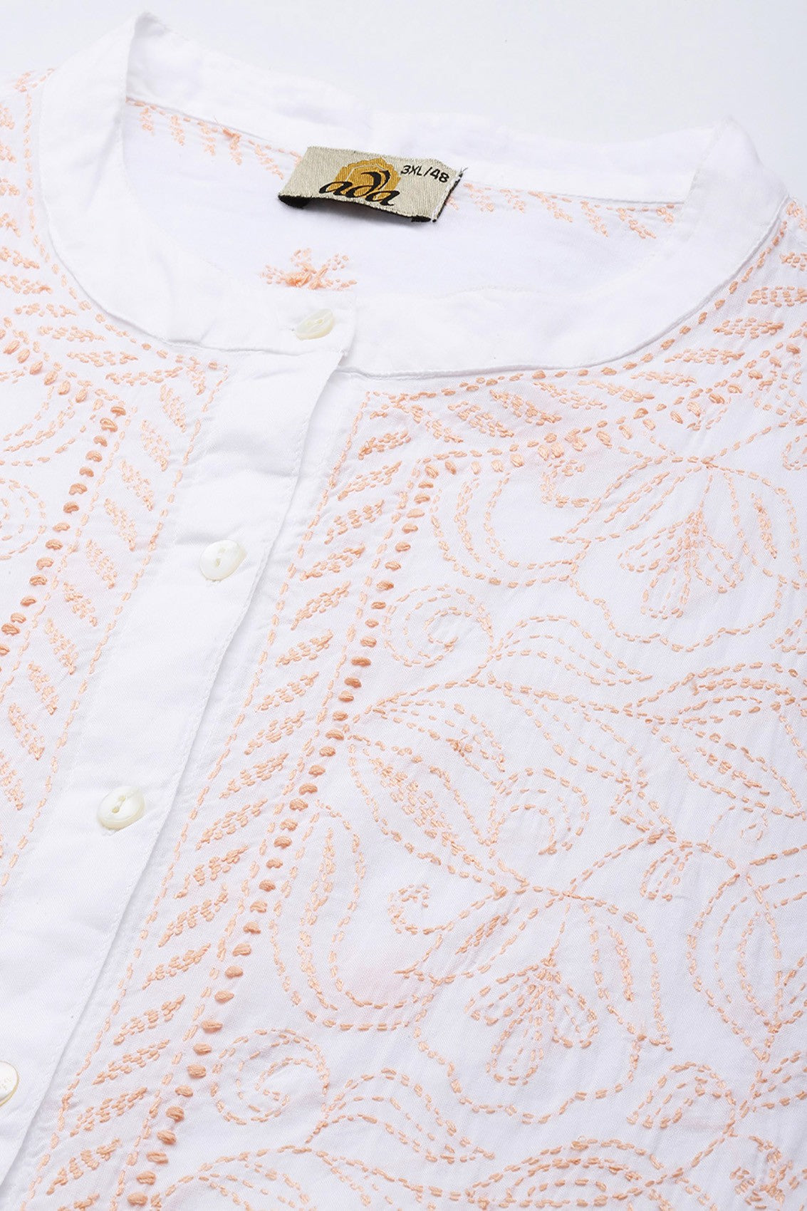 Ada Hand Embroidered White Cotton Lucknowi Chikankari Shirt A911250