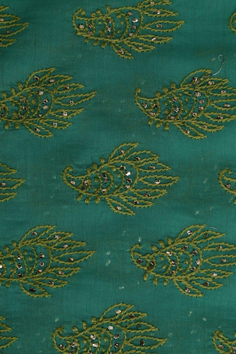 Ada Hand Embroidered Sea Foam Green Chanderi Lucknowi Chikan Unstitched Suit Piece With Muqaish Work–A588563