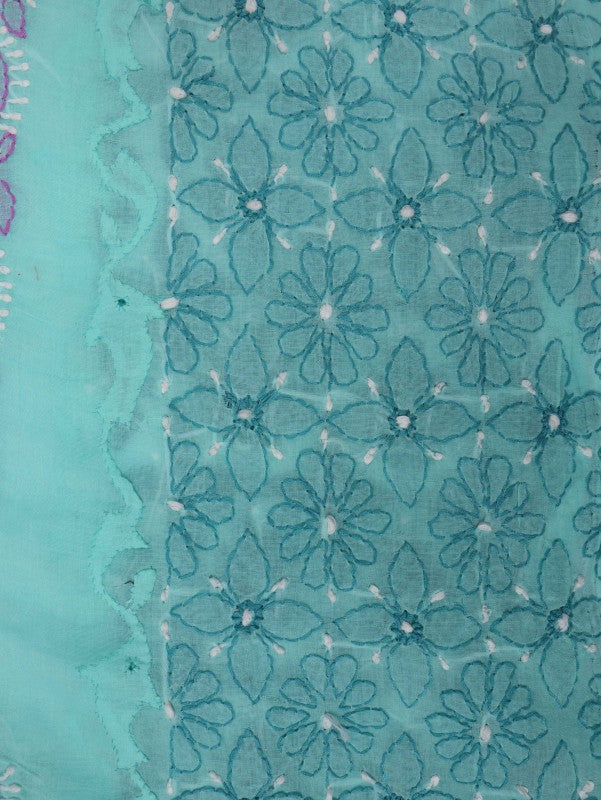 Ada Hand Embroidered Sea Green Cotton Lucknowi Chikankari Unstitched Suit Piece 01A79223
