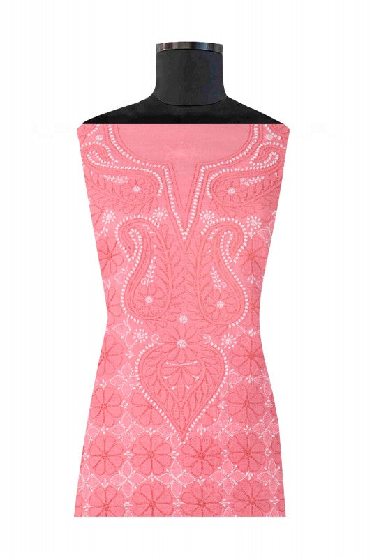 Ada Hand Embroidered Pink Cotton Lucknowi Chikankari Unstitched Suit Piece 01A1943