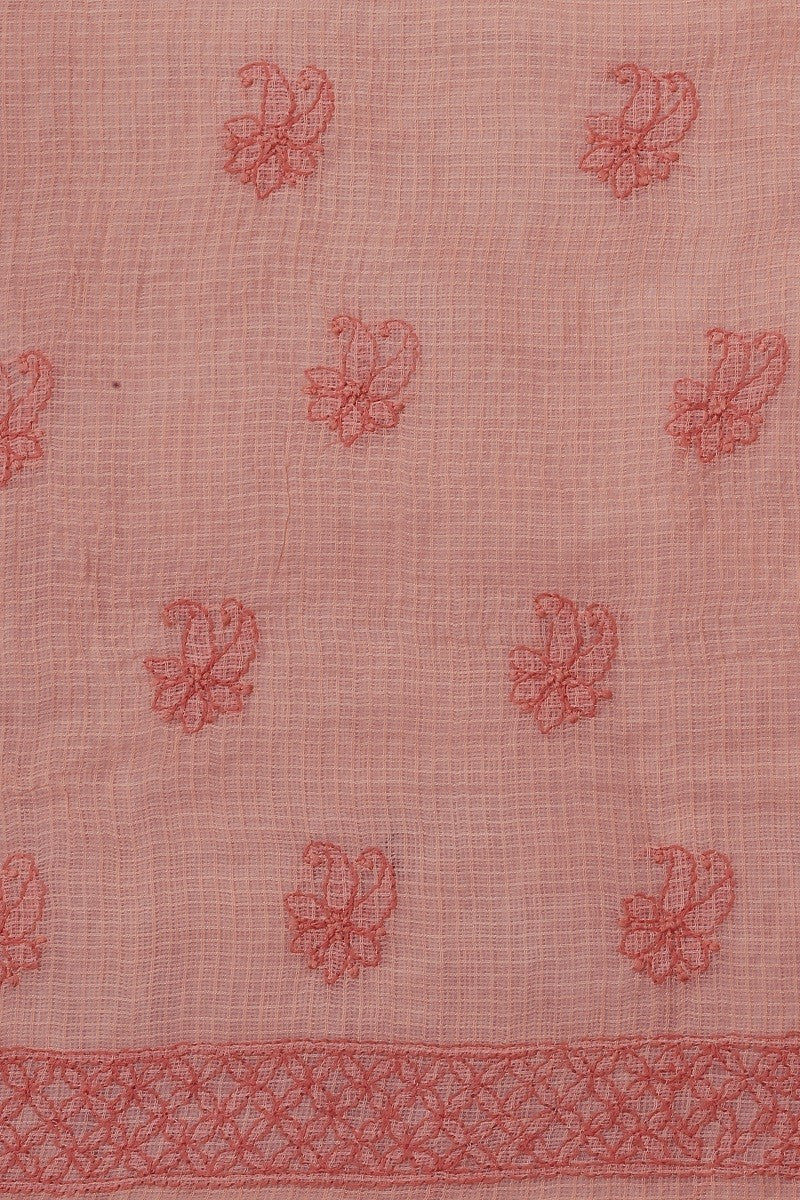 Ada Hand Embroidered Salmon Peach Kota Chikan Unstitched Kurta Dupatta Set- A596886
