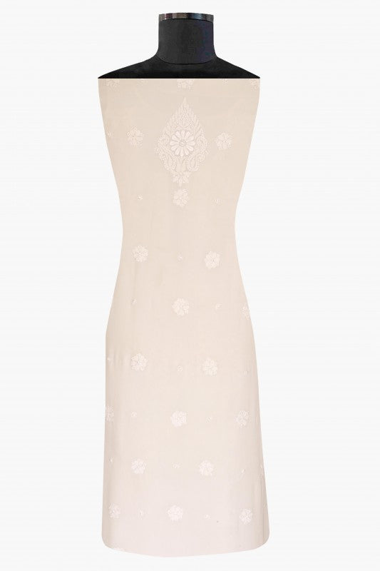 Ada Hand Embroidered White Pure Georgette Lucknowi Chikan Unstitched Kurta Dupatta Set - A590589