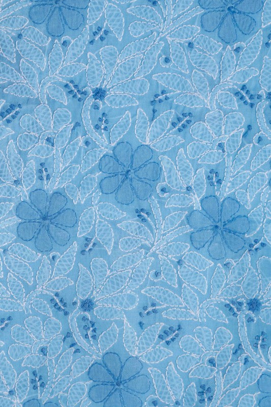 Ada Hand Embroidered Blue Cotton Lucknowi Chikan Unstitched Suit Piece-A100303