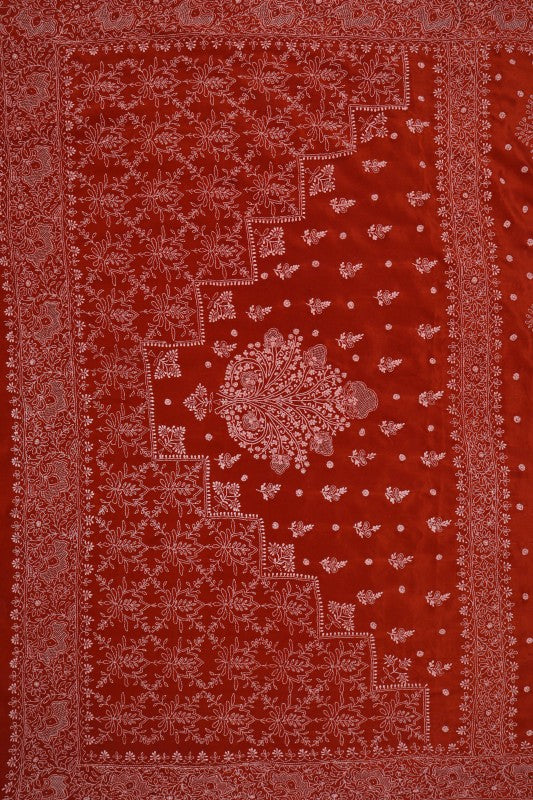 Ada Hand Embroidered Rust Silk Lucknowi Chikankari Saree/Blouse With Cutdana Work A173769