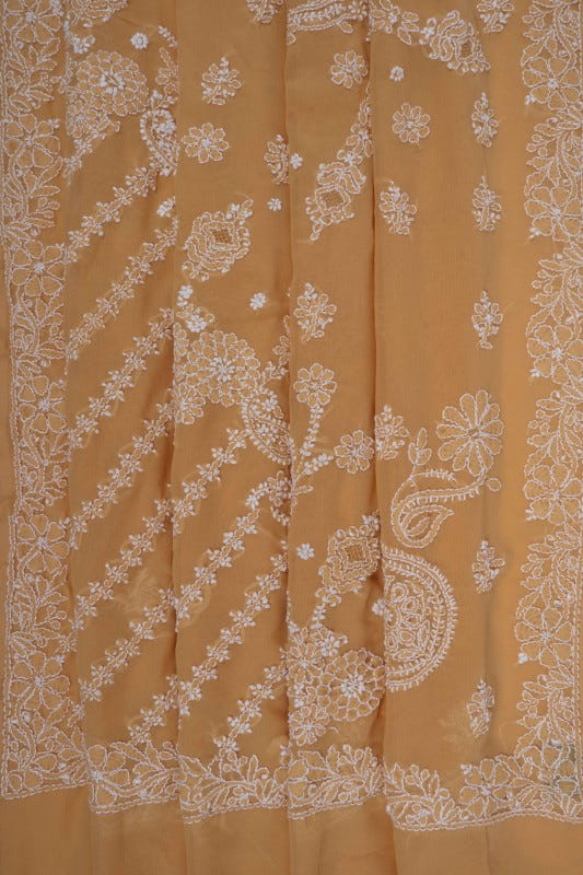 Ada Hand Embroidered Fawn Georgette Lucknowi Chikankari Saree With Blouse A267733