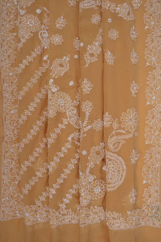 Ada Hand Embroidered Fawn Georgette Lucknowi Chikankari Saree With Blouse A267733