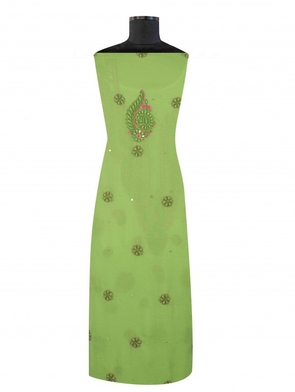 Ada Hand Embroidered Grass Green Georgette Lucknowi Chikankari Unstitched Suit Piece With Cutdana Work 01A132286