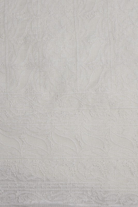 Ada Hand Embroidered White Kota Lucknowi Chikan Unstitched Kurta Piece- A623132